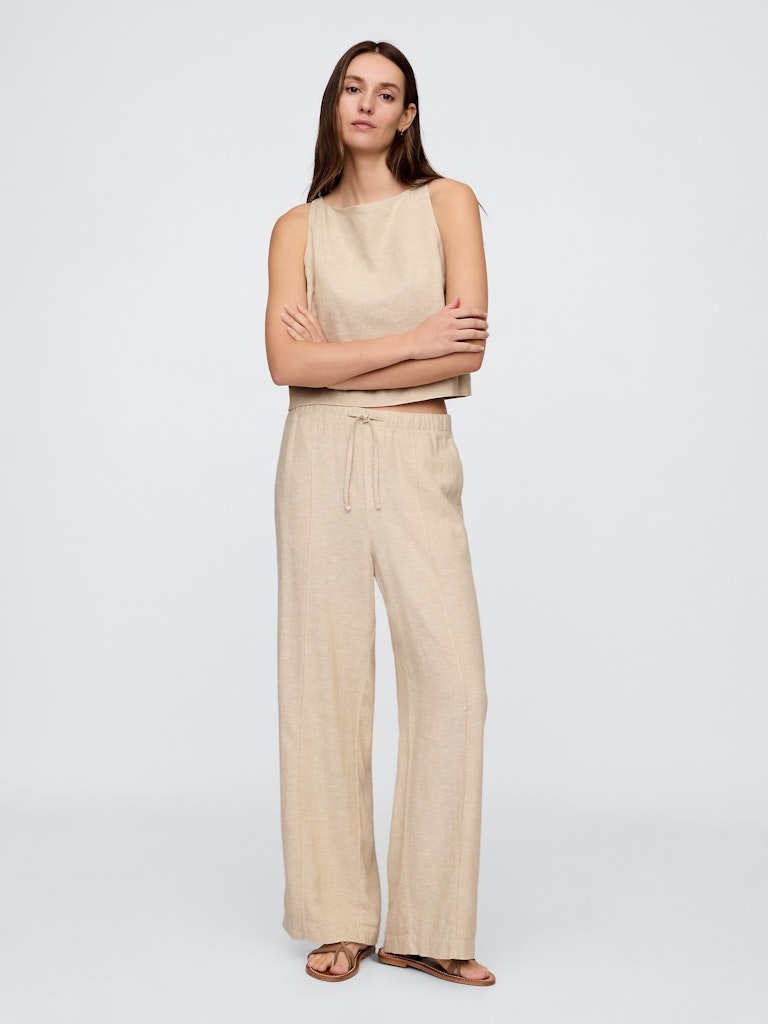 Mid Rise Linen-Blend Pull-On Wide-Leg Pants: $28.99