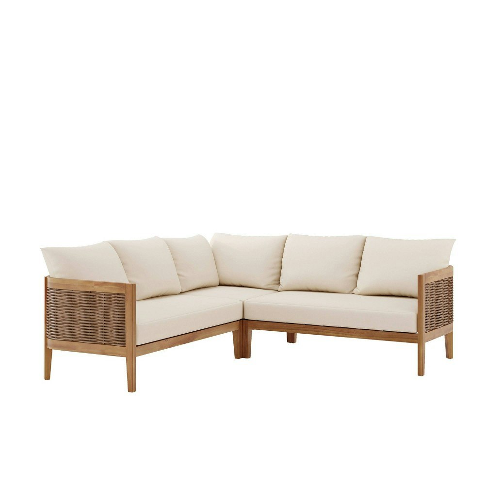 Christopher Knight Bruce 3-Piece 5-Seater Acacia and Wicker Outdoor Sectional Sofa Set: $2,148.99