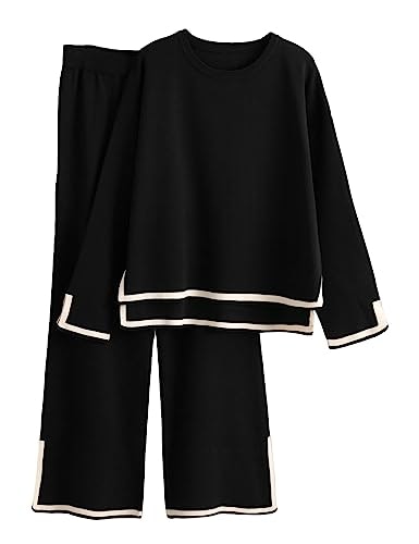 Tanming Women's Long Sleeve Knit Sweater and Wide Leg Pants 2-Piece Lounge Set: $42.48