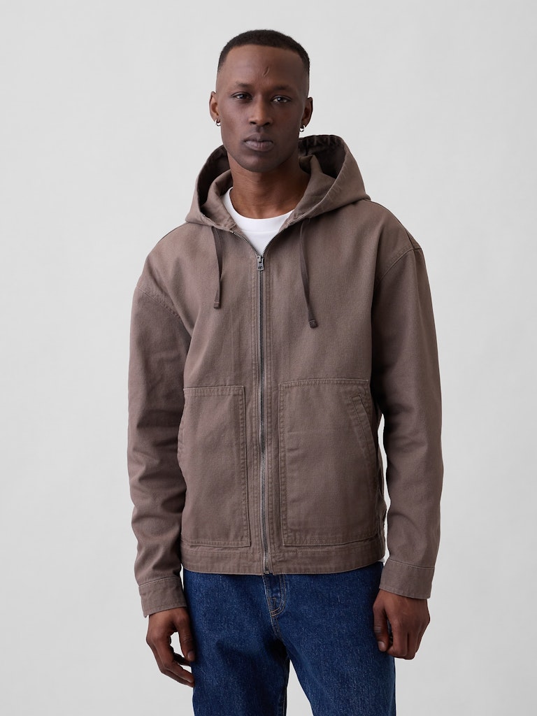 Oversized Hooded Canvas Utility Jacket: $69.99