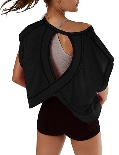 Kumufenc Women's Open Back Short Sleeve Yoga Top: $16.95 Kumufenc Women's Open Back Short Sleeve Yoga Top: $16.95