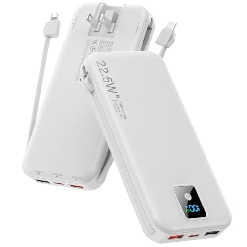Rngsnoy 12,000mAh 22.5W Portable Charger with Built-in Cable and Wall Plug: $23.98