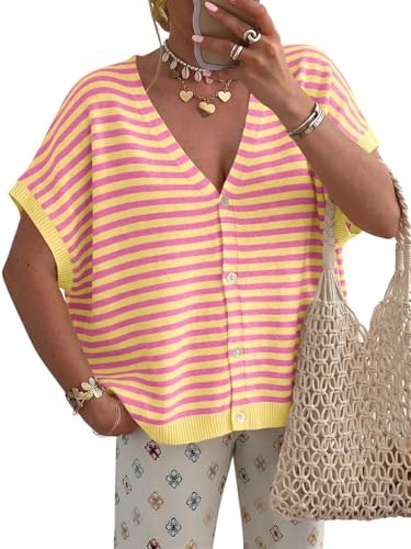 Saodimallsu Women's Striped Short Sleeve Lightweight Cardigan: $22.76 Saodimallsu Women's Striped Short Sleeve Lightweight Cardigan: $22.76
