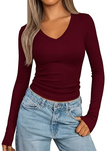 Prettygarden Women's Ribbed V-Neck Long Sleeve Knit Shirt: $14.44 Prettygarden Women's Ribbed V-Neck Long Sleeve Knit Shirt: $14.44