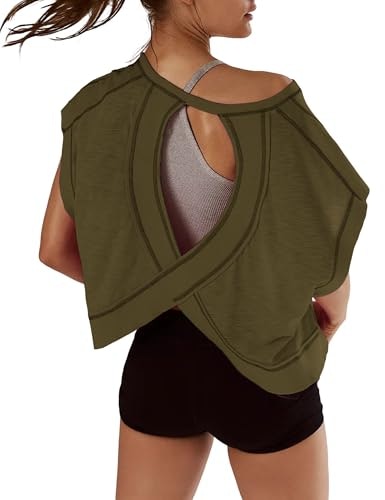 Kumufenc Women's Oversized Open Back Batwing Sleeve Workout T-Shirt: $16.95 Kumufenc Women's Oversized Open Back Batwing Sleeve Workout T-Shirt: $16.95