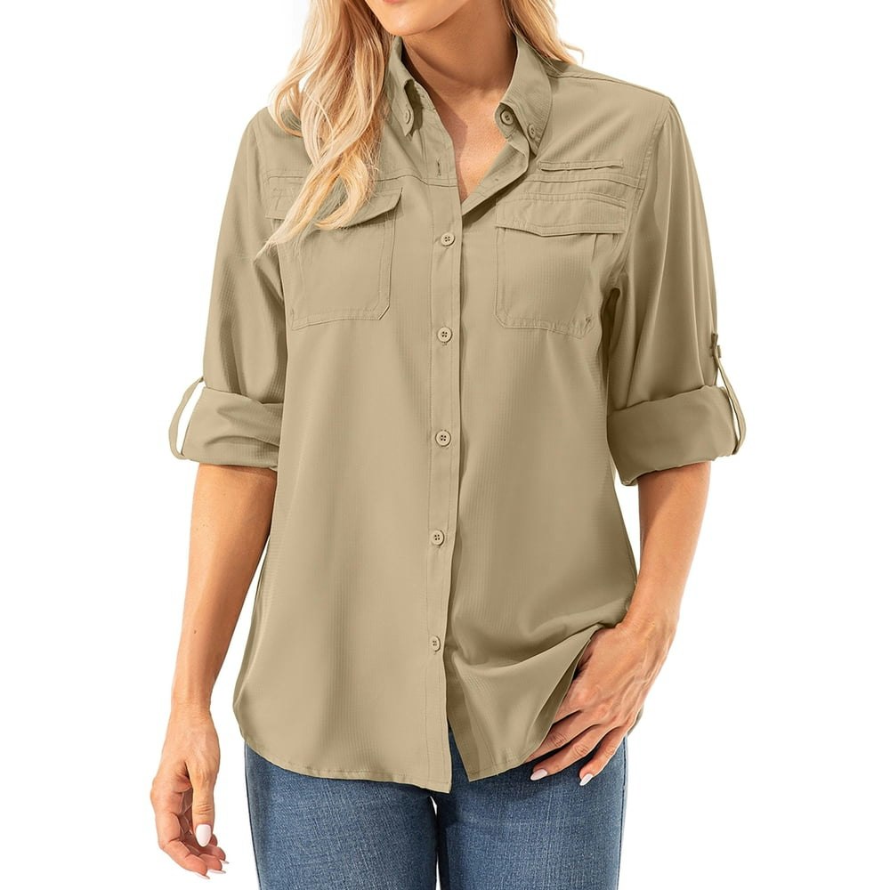 Fen AI Women's UPF Sun Protection Convertible Safari Shirt: $18.29 Fen AI Women's UPF Sun Protection Convertible Safari Shirt: $18.29