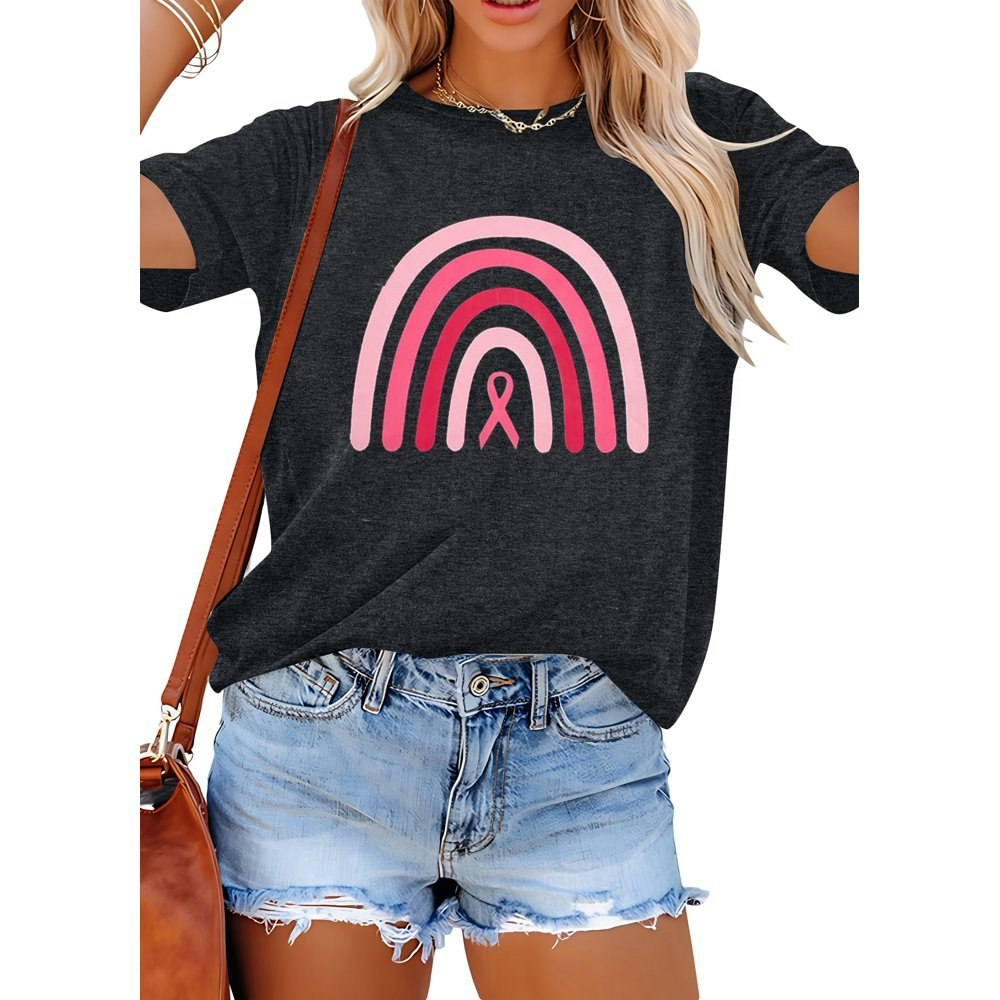 KimSoong Women's Pink Ribbon Breast Cancer Awareness T-Shirt: $13.98