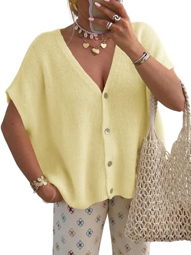 Saodimallsu Women's Short Sleeve Oversized Cardigan: $15.26