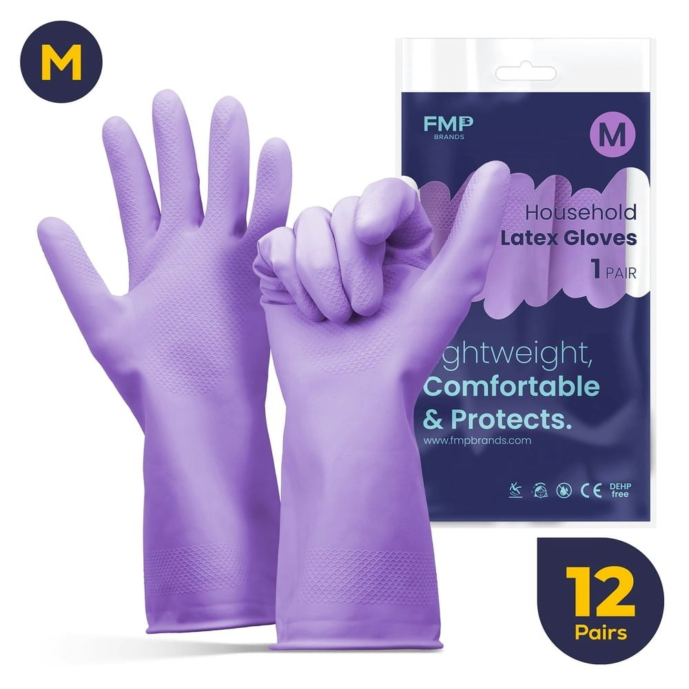 FMP Brands Medium Reusable Rubber Cleaning Gloves 12-Pack: $17.95