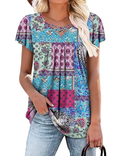 Onlypuff Women's Plus Size V-Neck Short Sleeve Tunic Top: $14.97