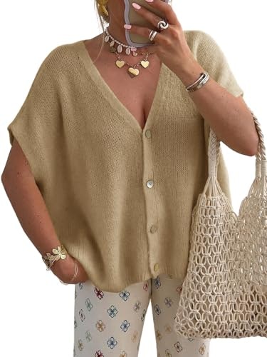 Saodimallsu Women's Short Sleeve Oversized Cardigan: $21.78 Saodimallsu Women's Short Sleeve Oversized Cardigan: $21.78