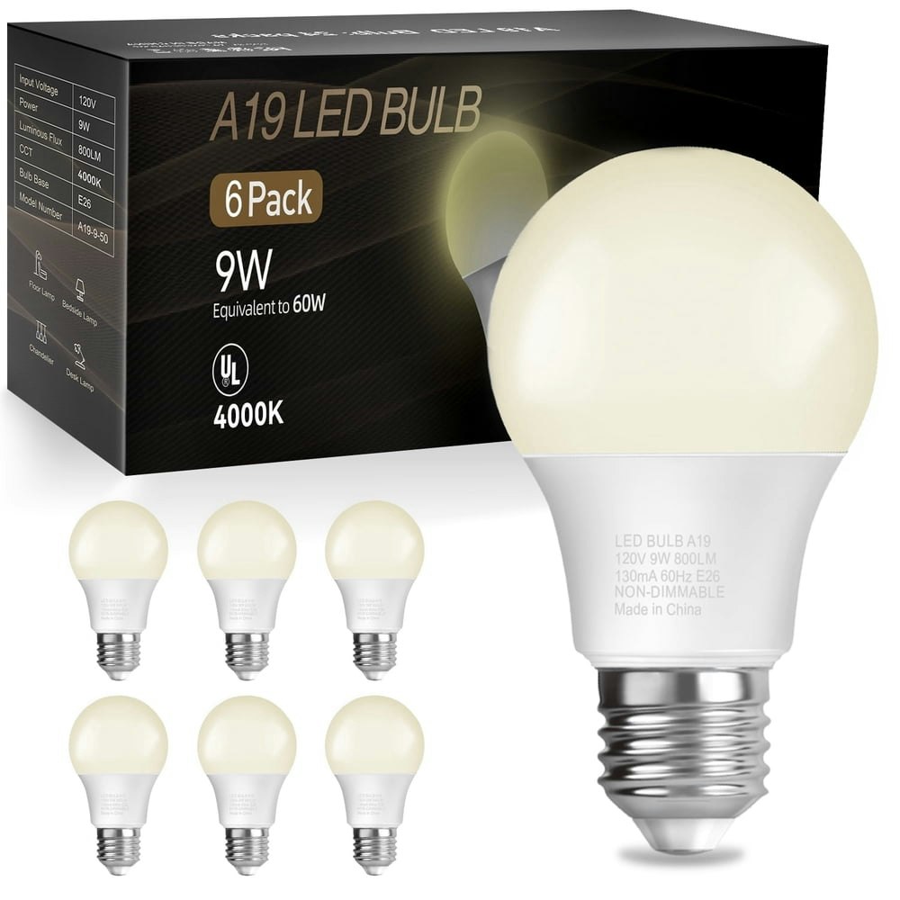 Daybetter A19 9W 60W Equivalent LED Light Bulbs 6-Pack: $9.99