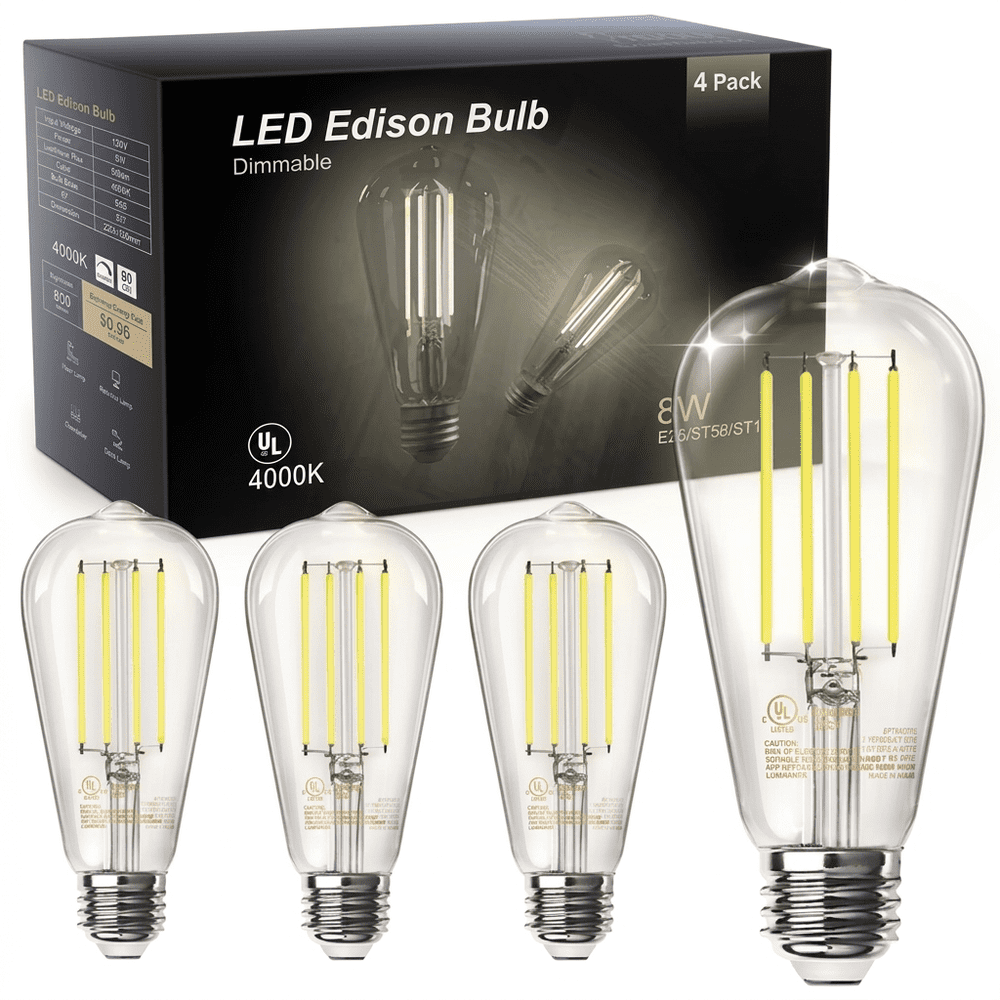 Daybetter 8W ST58 Edison LED Light Bulbs 4-Pack: $9.99