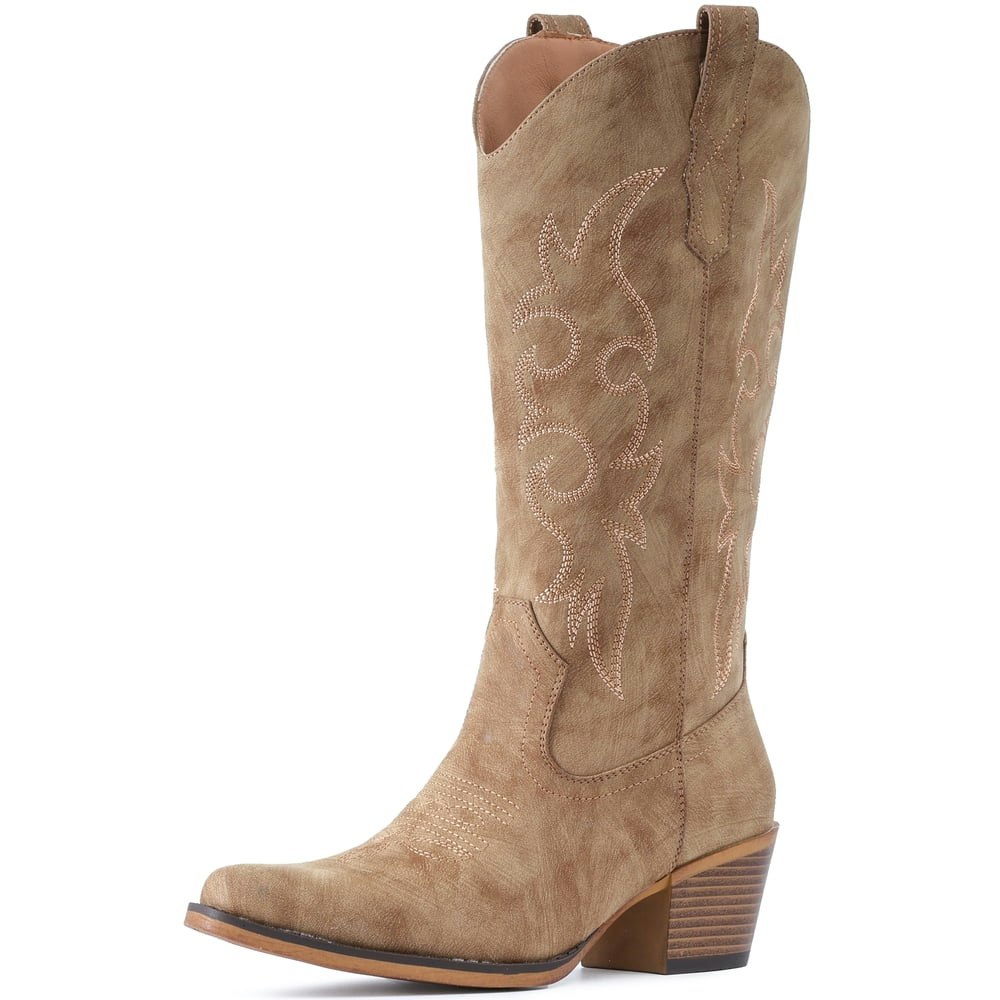 Women's Western Mid-Calf Snip Toe Chunky Heel Cowboy Boots: $45.99