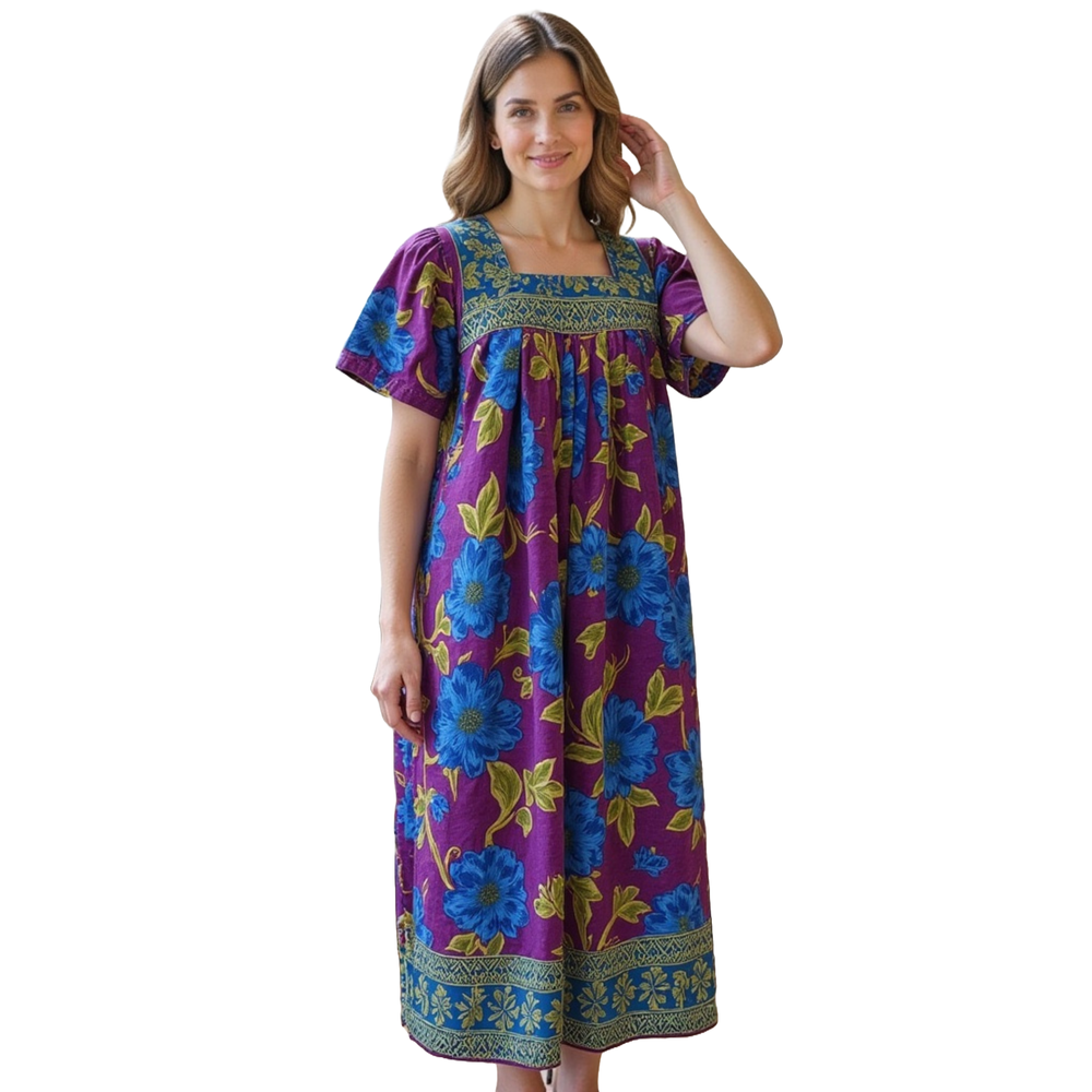 Loungees Border Print Muu Muu Lounge Dress: $25.99 Loungees Border Print Muu Muu Lounge Dress: $25.99