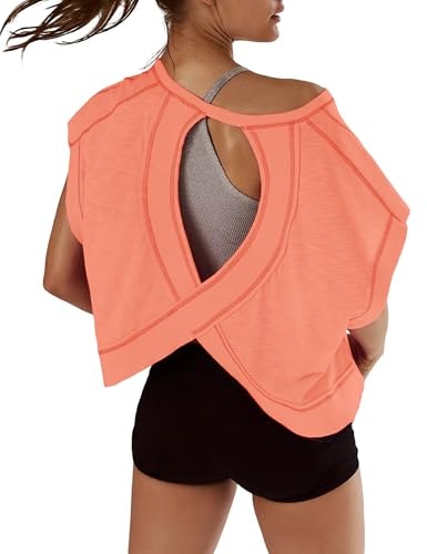 Kumufenc Women's Open Back Batwing Sleeve Workout T-Shirt: $16.95 Kumufenc Women's Open Back Batwing Sleeve Workout T-Shirt: $16.95