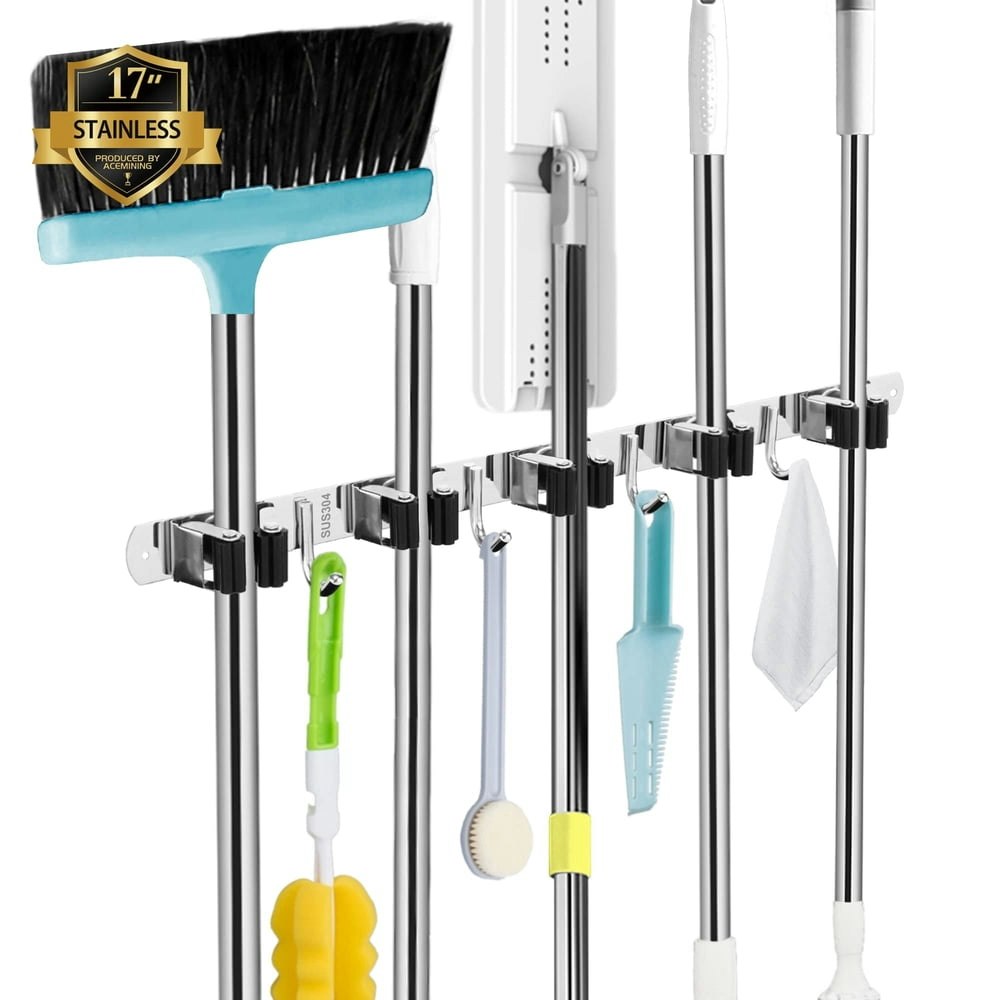 Mikhai Mop and Broom Wall Mount Organizer with 5 Racks and 4 Hooks: $11.99 Mikhai Mop and Broom Wall Mount Organizer with 5 Racks and 4 Hooks: $11.99