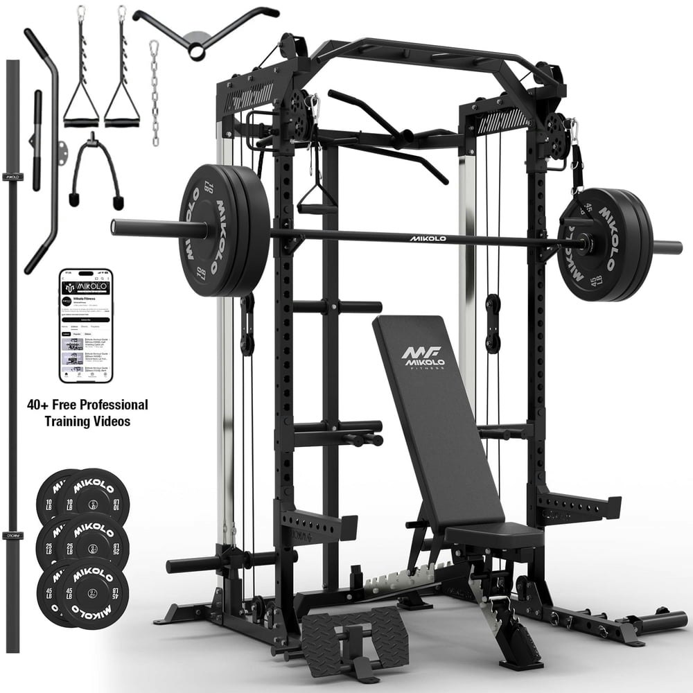 Mikolo Power Cage Squat Rack with Dual Pulley Cable Crossover and 160lb Weight Plates: $819.99 Mikolo Power Cage Squat Rack with Dual Pulley Cable Crossover and 160lb Weight Plates: $819.99