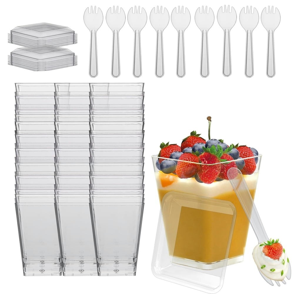 Hiziwimi 5.4oz Clear Dessert Cups with Lids and Spoons 50-Pack: $14.98 Hiziwimi 5.4oz Clear Dessert Cups with Lids and Spoons 50-Pack: $14.98