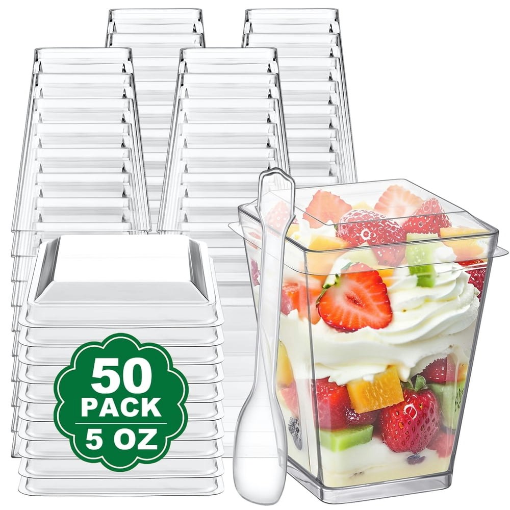 BagDream 5oz Plastic Dessert Cups with Lids and Spoons 50-Pack: $14.99 BagDream 5oz Plastic Dessert Cups with Lids and Spoons 50-Pack: $14.99