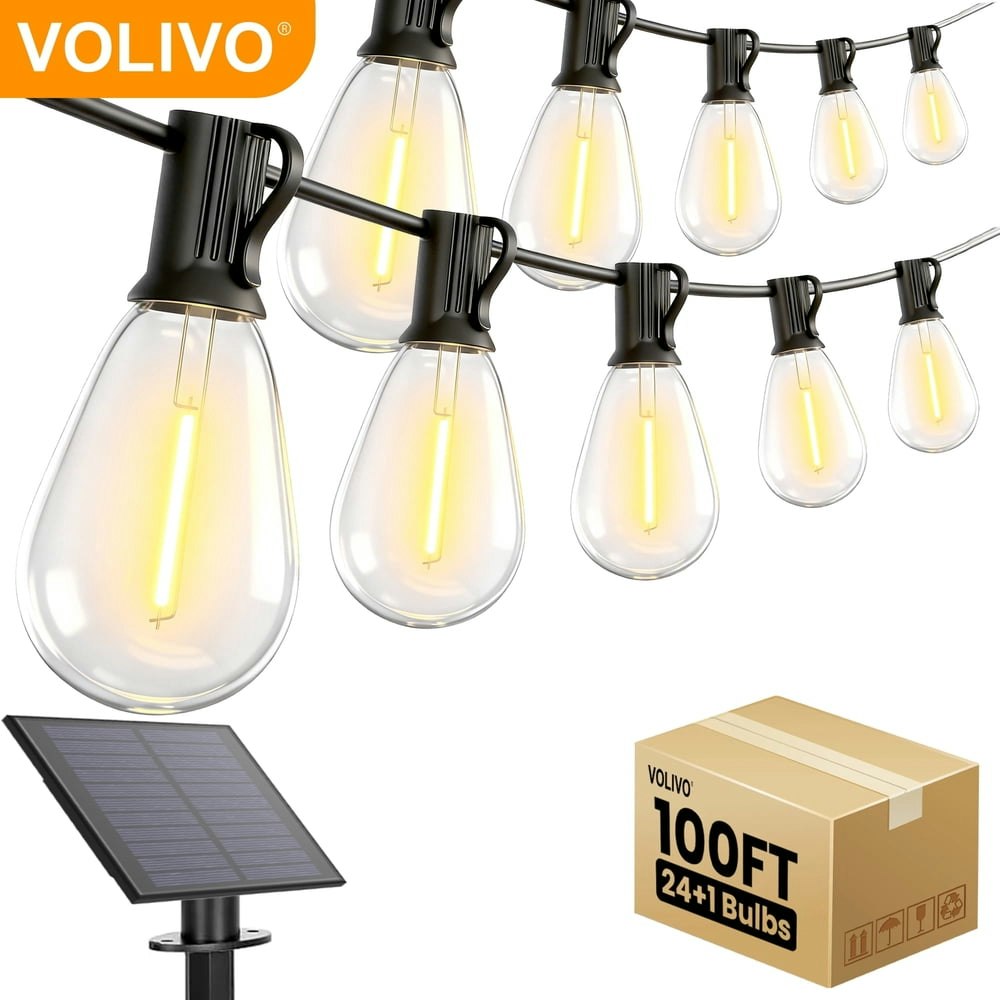 Volivo 100-Foot S14 Solar Outdoor String Lights with 24 Bulbs: $33.99 Volivo 100-Foot S14 Solar Outdoor String Lights with 24 Bulbs: $33.99