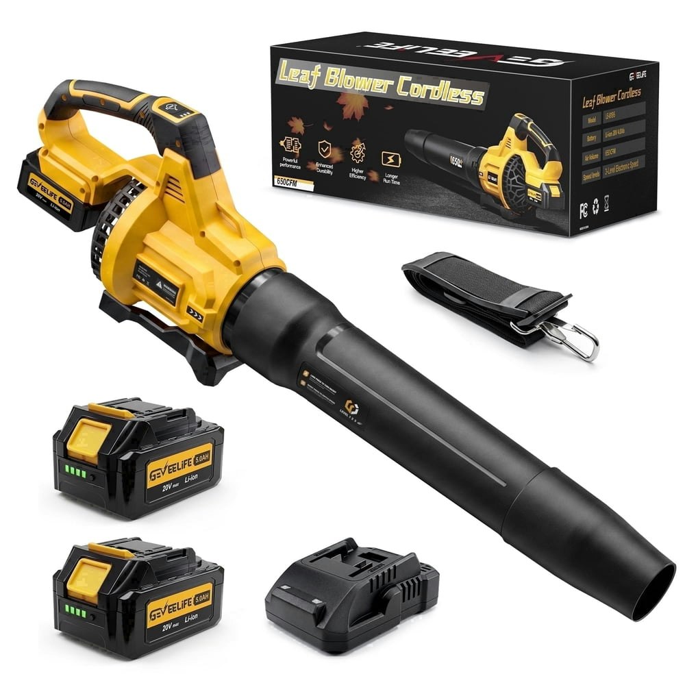 650CFM 3-Speed Cordless Electric Leaf Blower with Two 5.0Ah Batteries: $79.92 650CFM 3-Speed Cordless Electric Leaf Blower with Two 5.0Ah Batteries: $79.92