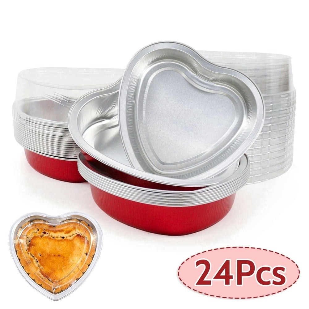 Heart-Shaped Disposable Aluminum Foil Cake Pans with Lids 24-Pack: $16.99 Heart-Shaped Disposable Aluminum Foil Cake Pans with Lids 24-Pack: $16.99