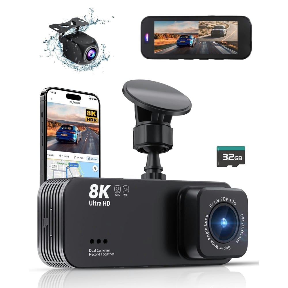 Gazsocy 8K Front and Rear Dash Cam w/ 32GB microSD Card: $59.99 Gazsocy 8K Front and Rear Dash Cam w/ 32GB microSD Card: $59.99