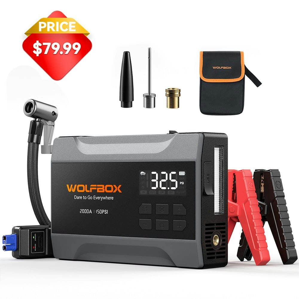 Wolfbox 2,000A 150-PSI Jump Starter and Air Compressor: $79.99 Wolfbox 2,000A 150-PSI Jump Starter and Air Compressor: $79.99