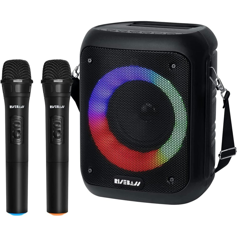 Risebass Portable Karaoke Machine with 2 Wireless Microphones: $0