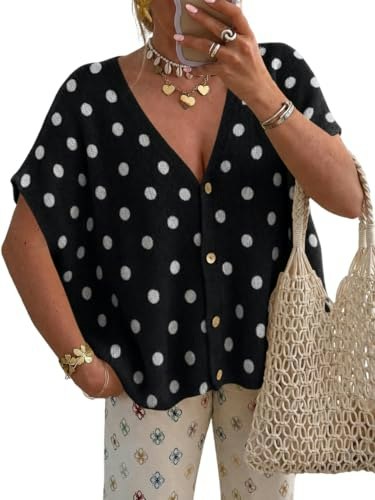 Saodimallsu Women's Oversized Short Sleeve Polka Dot Knit Cardigan: $21.79 Saodimallsu Women's Oversized Short Sleeve Polka Dot Knit Cardigan: $21.79