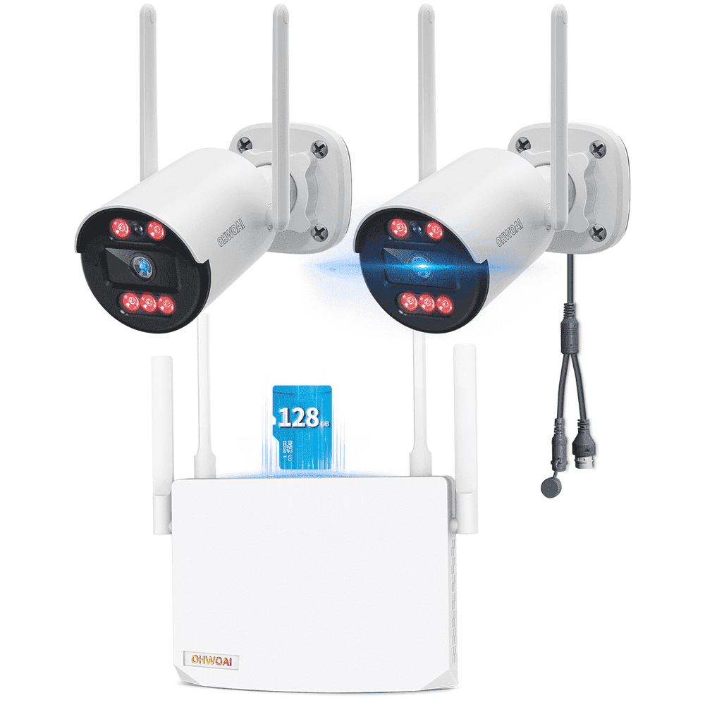Ohwoai 3MP 2-Camera Wireless Home Security System with 128GB NVR: $109.99