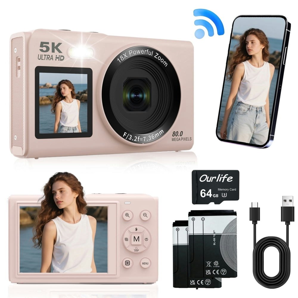 Ourlife 5K 80MP Dual Screen Digital Vlogging Camera: $51.99