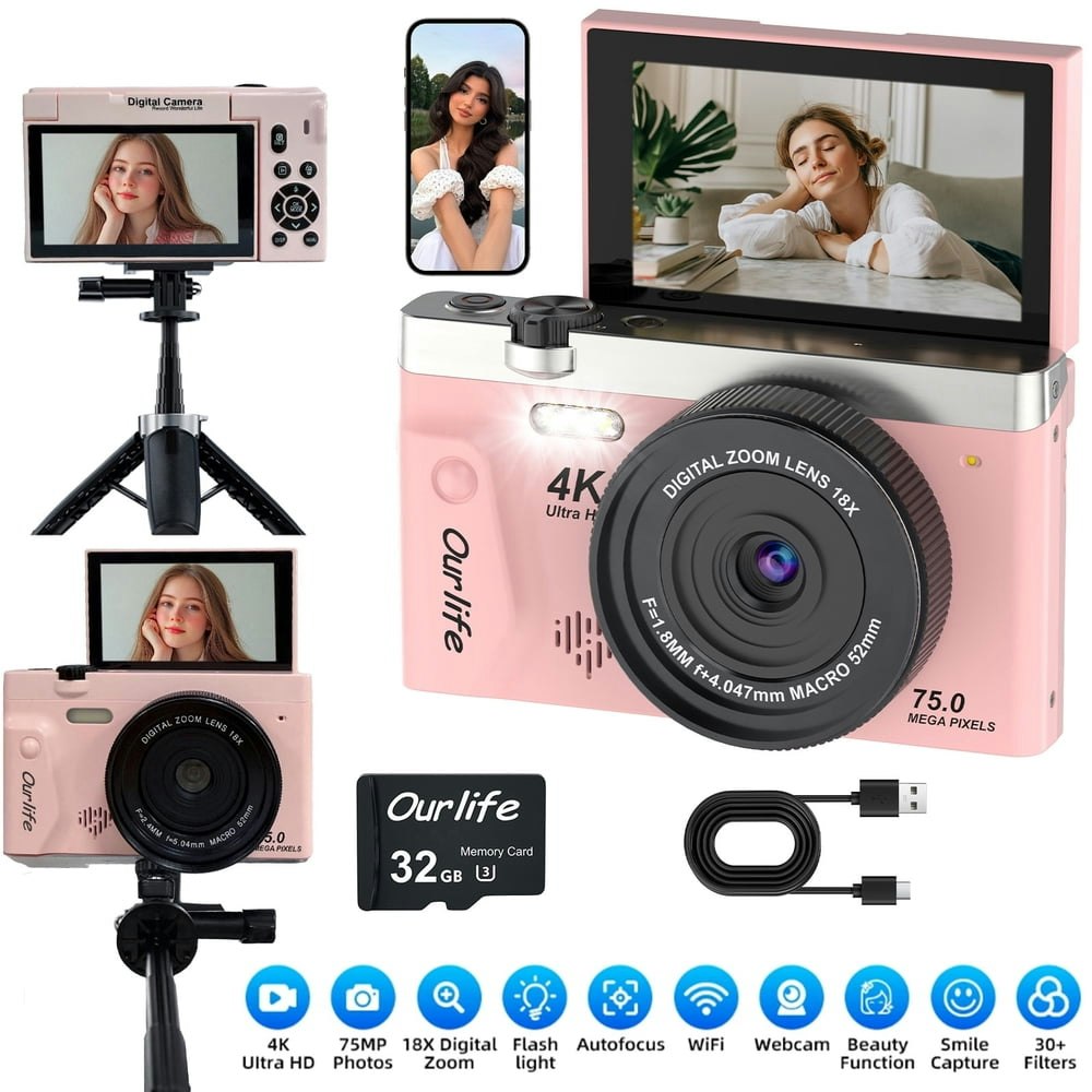 Ourlife 4K 75MP Digital Vlogging Camera: $77.99