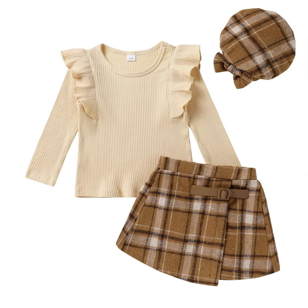 Happy Town Toddler Girl Ruffle Top and Plaid Skirt 3-Piece Outfit Set: $16.99 Happy Town Toddler Girl Ruffle Top and Plaid Skirt 3-Piece Outfit Set: $16.99
