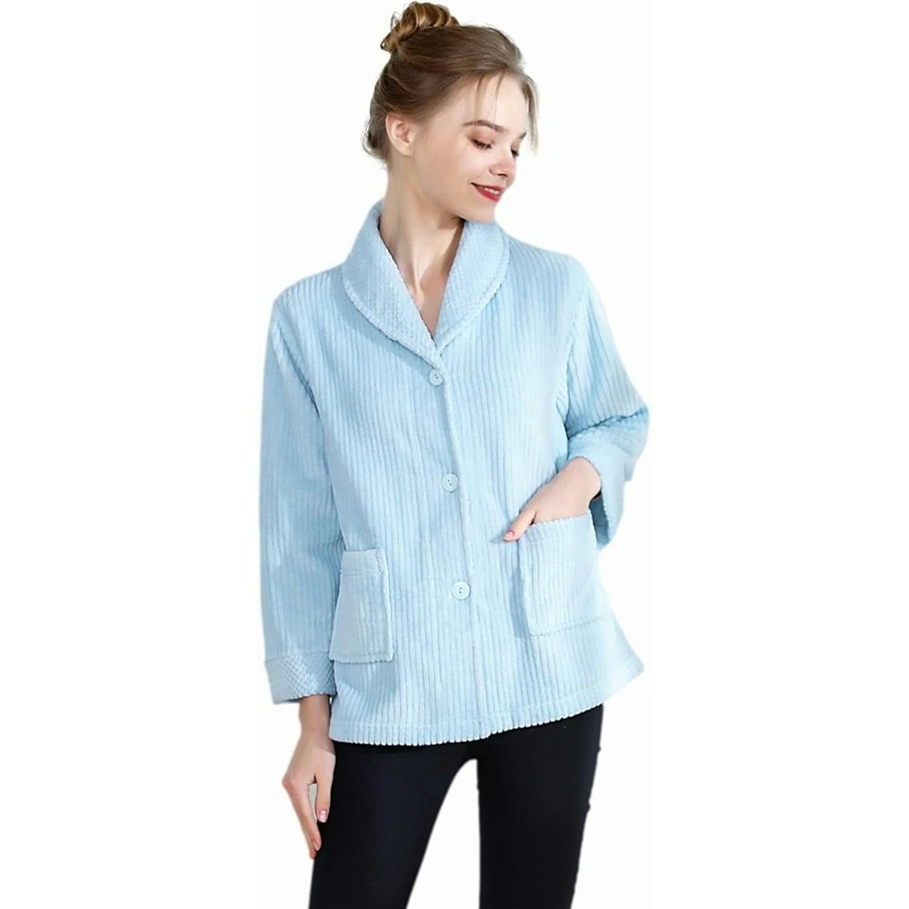 Loungees Women's Drop Needle Coral Fleece Shawl Collar Bed Jacket: $33.99 Loungees Women's Drop Needle Coral Fleece Shawl Collar Bed Jacket: $33.99