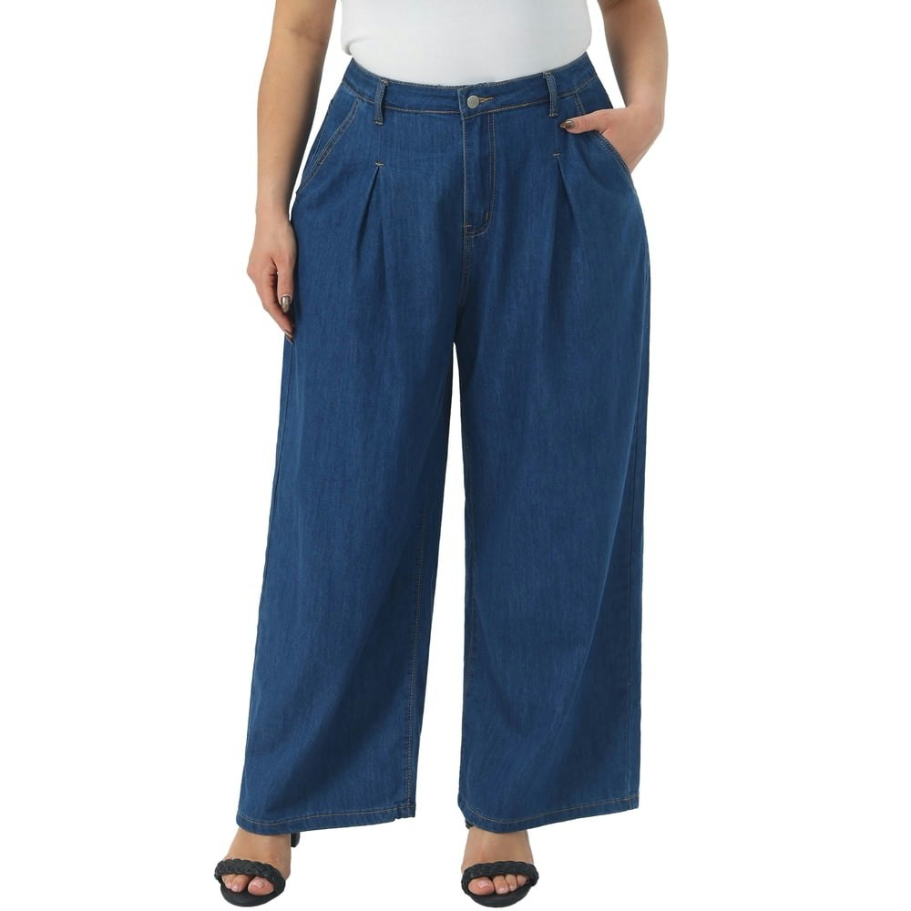 Grace & Grandeur Women's Plus Size High-Waisted Wide-Leg Jeans: $37.49 Grace & Grandeur Women's Plus Size High-Waisted Wide-Leg Jeans: $37.49