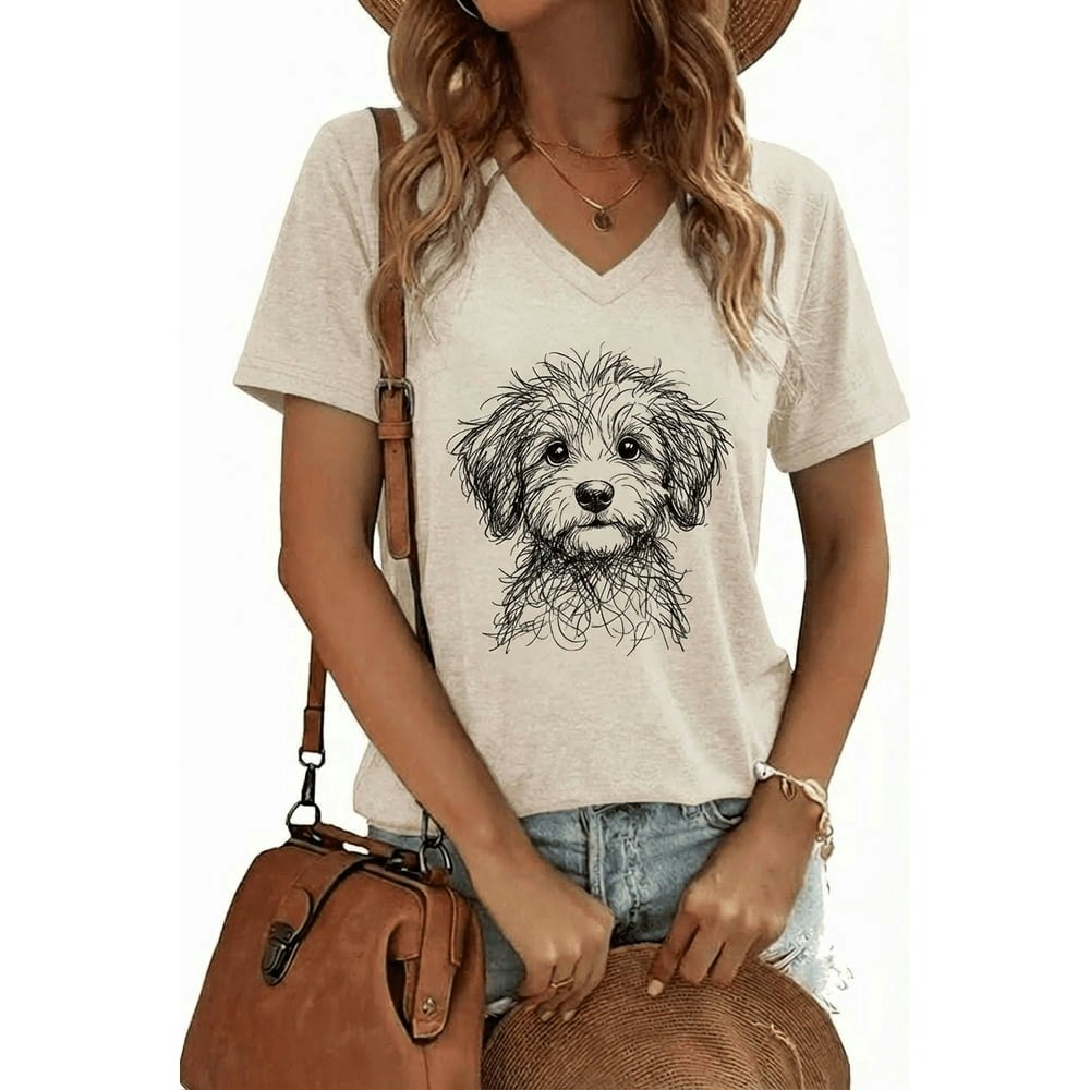 VNJQPG Women's Dog Sketch V-Neck Graphic T-Shirt: $0 VNJQPG Women's Dog Sketch V-Neck Graphic T-Shirt: $0