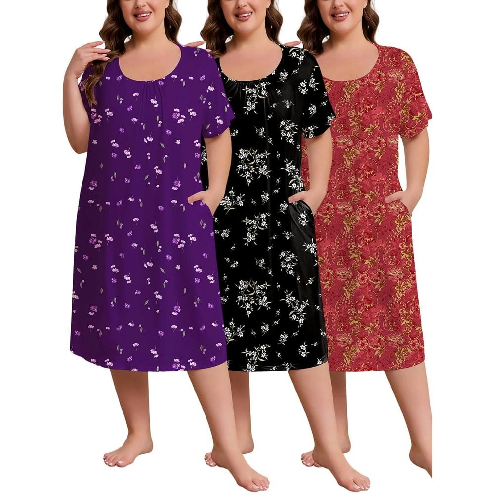 Feremo Women's Plus Size Short Sleeve Nightgown 3-Pack: $29.99 Feremo Women's Plus Size Short Sleeve Nightgown 3-Pack: $29.99
