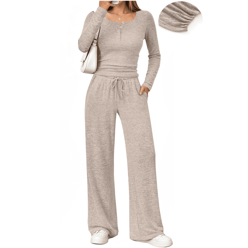 Uvn Women's Long Sleeve Ruched Top and Wide Leg Pants 2-Piece Set: $22.99 Uvn Women's Long Sleeve Ruched Top and Wide Leg Pants 2-Piece Set: $22.99