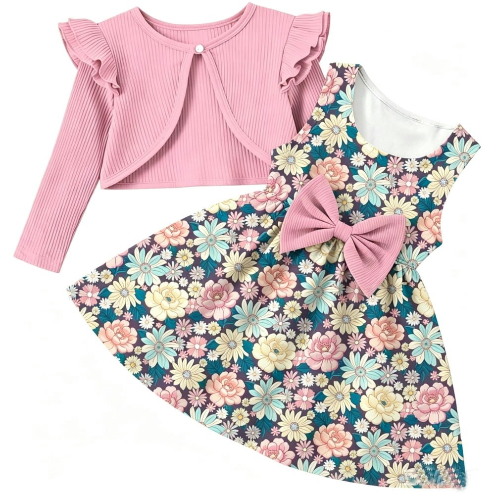 Aideaone Toddler Girls Floral Dress and Cardigan 2-Piece Set: $17.99 Aideaone Toddler Girls Floral Dress and Cardigan 2-Piece Set: $17.99