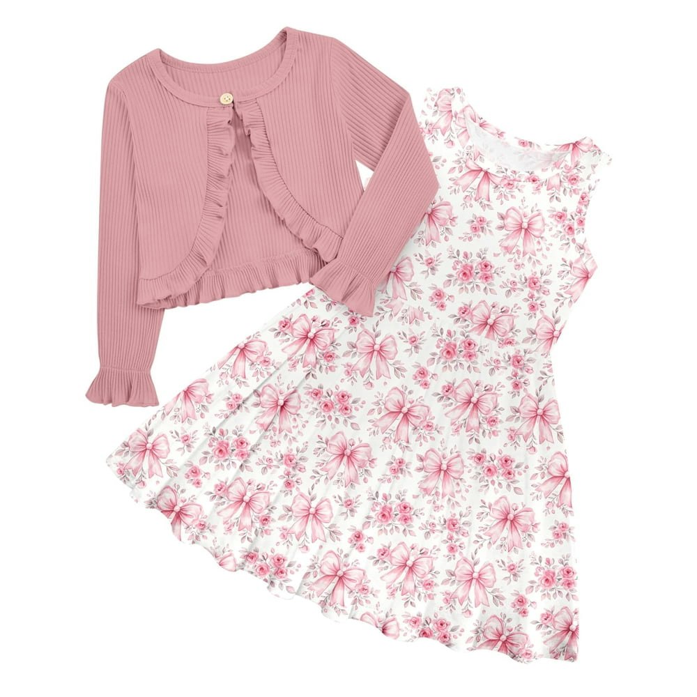 Aideaone Little Girls Butterfly Print Dress and Cardigan 2-Piece Set: $17.99 Aideaone Little Girls Butterfly Print Dress and Cardigan 2-Piece Set: $17.99