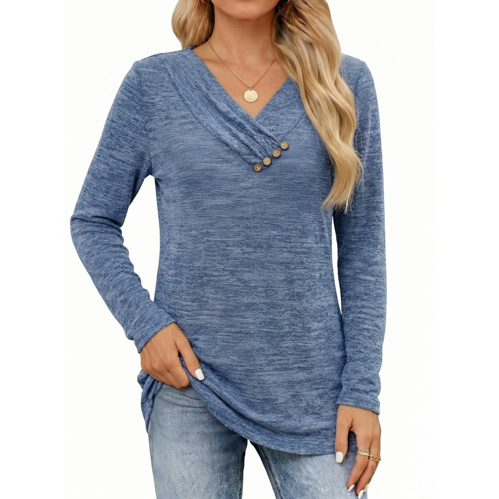 Moyiko Women's V-Neck Long Sleeve Blouse: $14.98 Moyiko Women's V-Neck Long Sleeve Blouse: $14.98