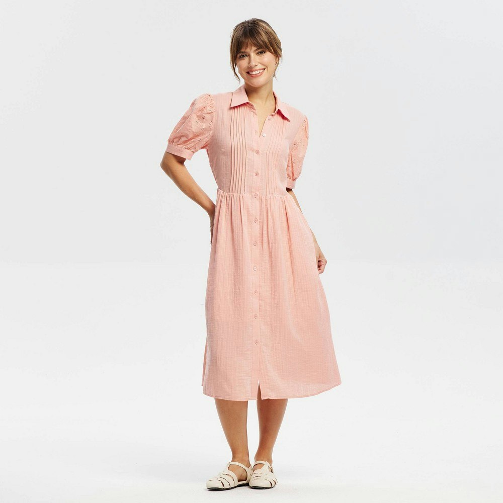 Universal Thread Women's Puff Short Sleeve Eyelet Midi Shirtdress: $45 Universal Thread Women's Puff Short Sleeve Eyelet Midi Shirtdress: $45