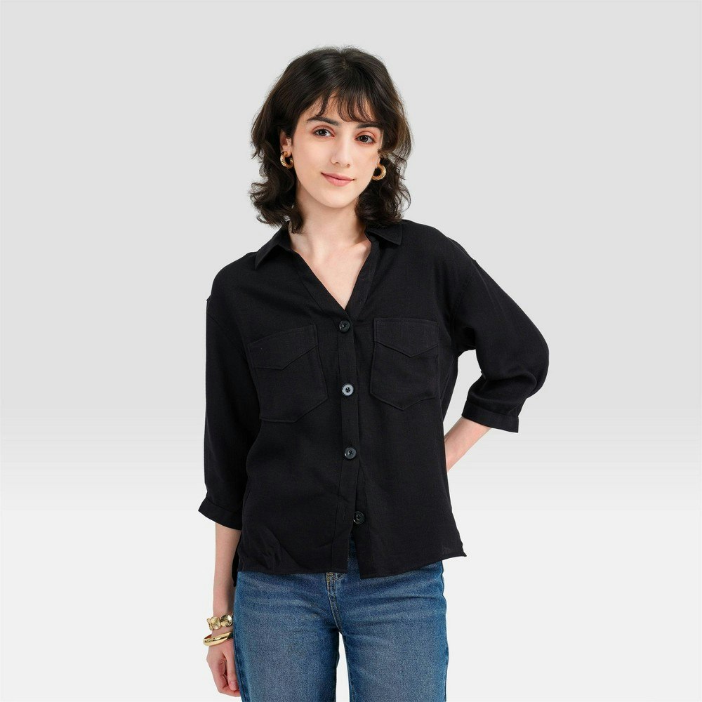 Women's 3/4 Sleeve Collared Button-Down Shirt: $36 Women's 3/4 Sleeve Collared Button-Down Shirt: $36