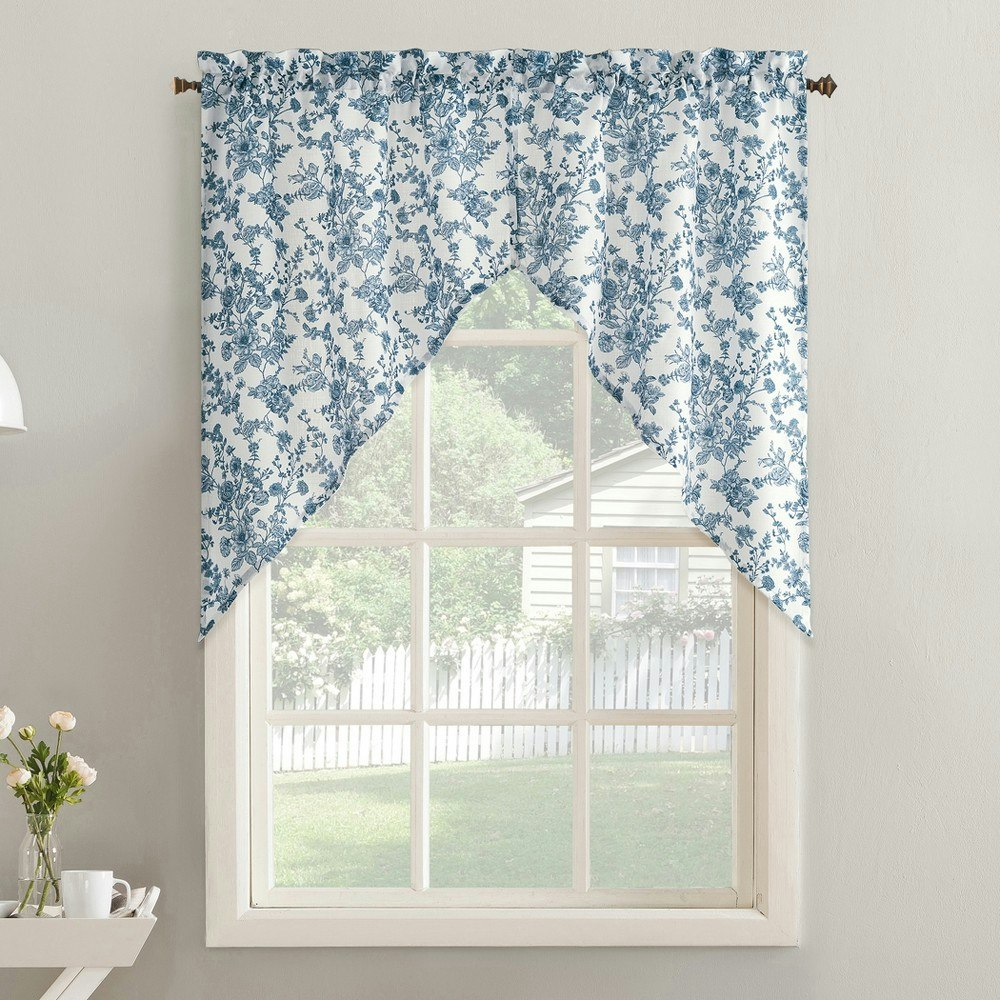 No. 918 Elara Floral Print Semi-Sheer Kitchen Curtain Swag 2-Piece Set: $19.99 No. 918 Elara Floral Print Semi-Sheer Kitchen Curtain Swag 2-Piece Set: $19.99