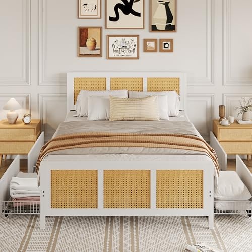Garvee Rattan Queen Bed Frame with LED Headboard and 4 Drawers: $195.99 Garvee Rattan Queen Bed Frame with LED Headboard and 4 Drawers: $195.99