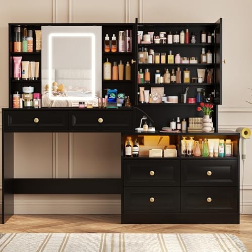 Vabches 58.6-inch Vanity Desk with Sliding Mirror and Lights: $242.99 Vabches 58.6-inch Vanity Desk with Sliding Mirror and Lights: $242.99