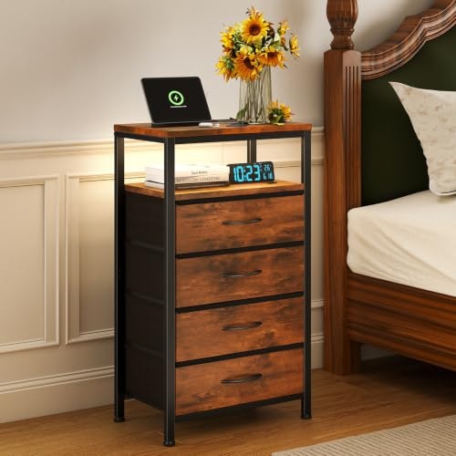 Sweetcrispy Nightstand with Charging Station and 4 Fabric Drawers: $36.50