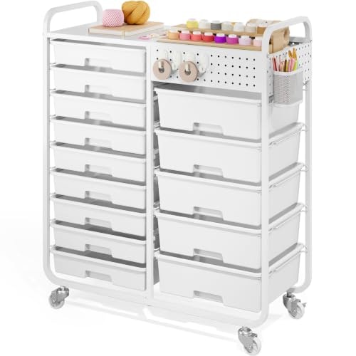 14-Drawer Rolling Storage Cart with Tabletop and Pegboard: $107.09 14-Drawer Rolling Storage Cart with Tabletop and Pegboard: $107.09